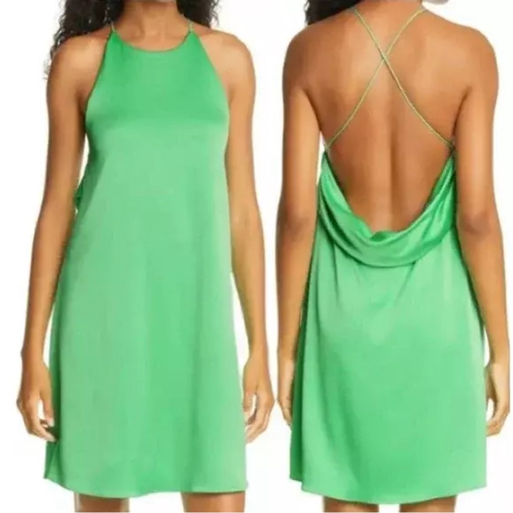 NWT alice + olivia Azitara JADE Low Back Lined Satin Mini Dress Size 12